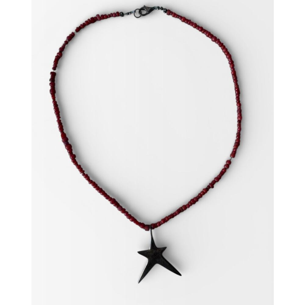 Richard Lindsay Sterling Atomic Heart Necklace Coral Beads Modernist Santa Fe